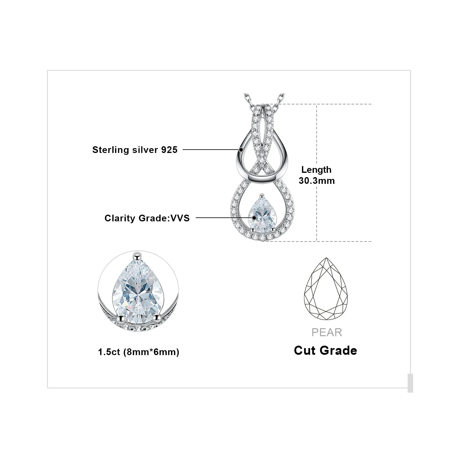 JewelryPalace Infinito 2.6ct collana argento 925 zirconia goccia