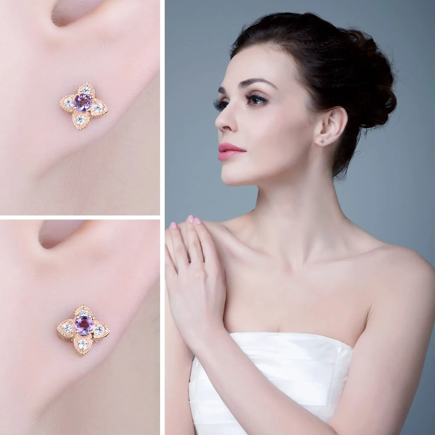 JewelryPalace Fiore Orecchini Ametista Viola Tre Ori Argento