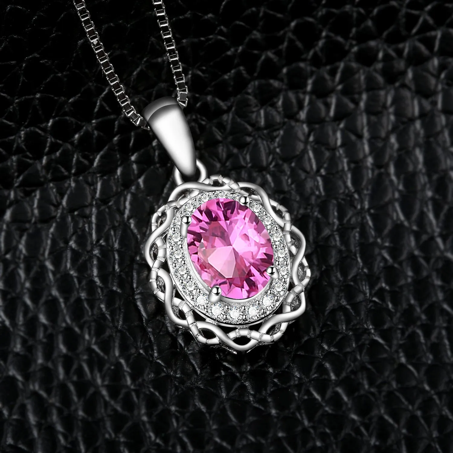 JewelryPalace Vintage Halo Collana Argento 925 Topazio Rosa