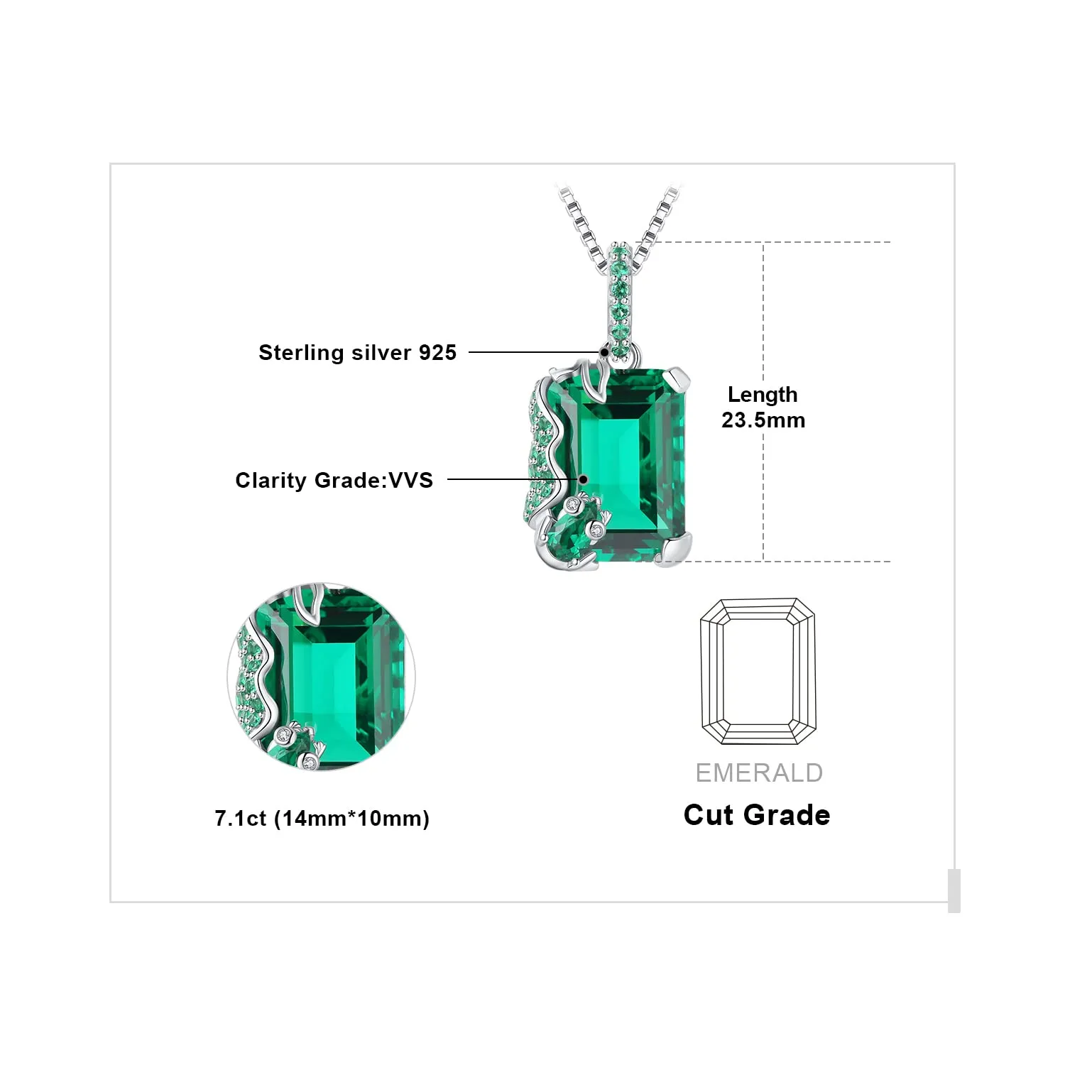 JewelryPalace Rana 7.6ct collana argento smeraldo verde 45cm