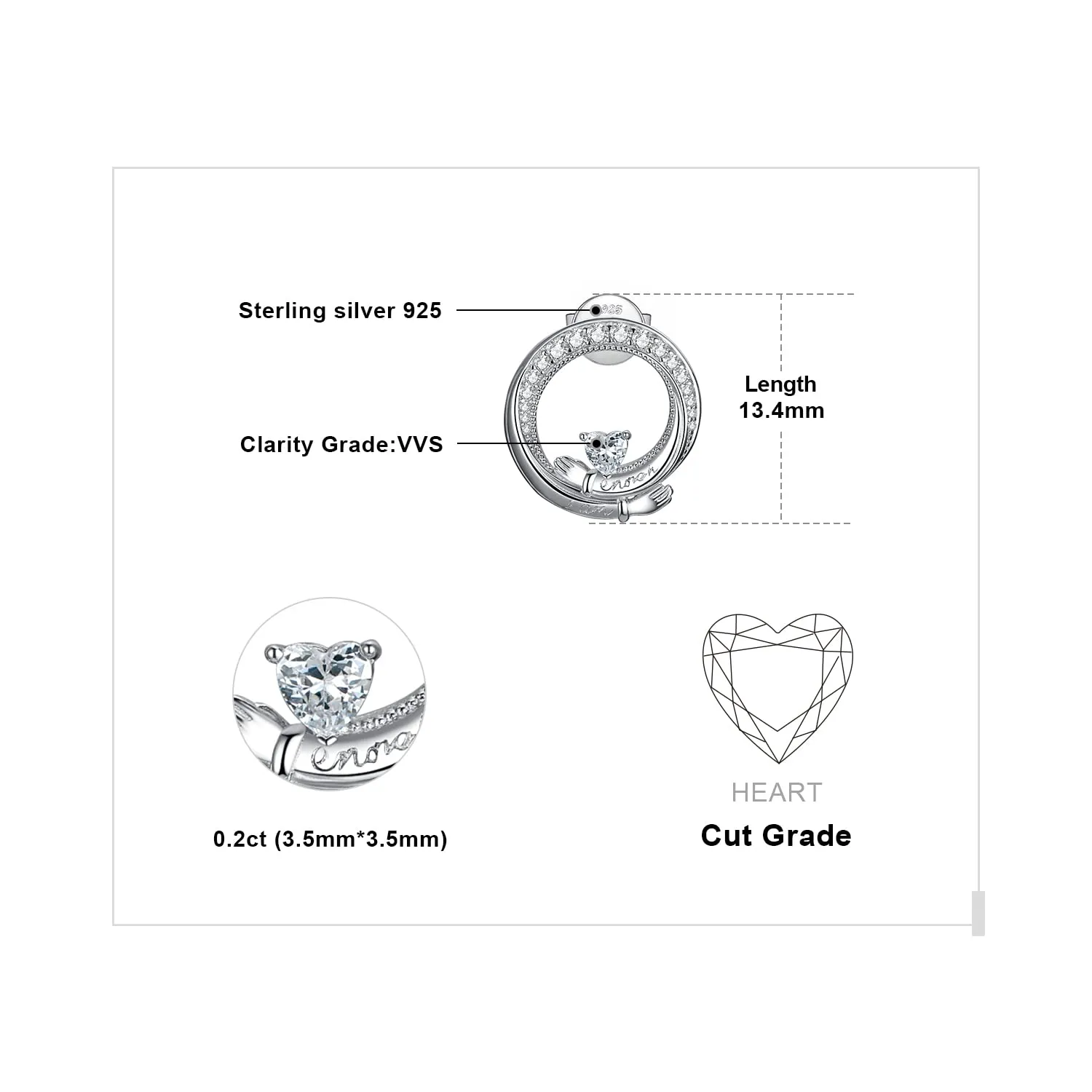 JewelryPalace Claddagh Orecchini Argento Cuore