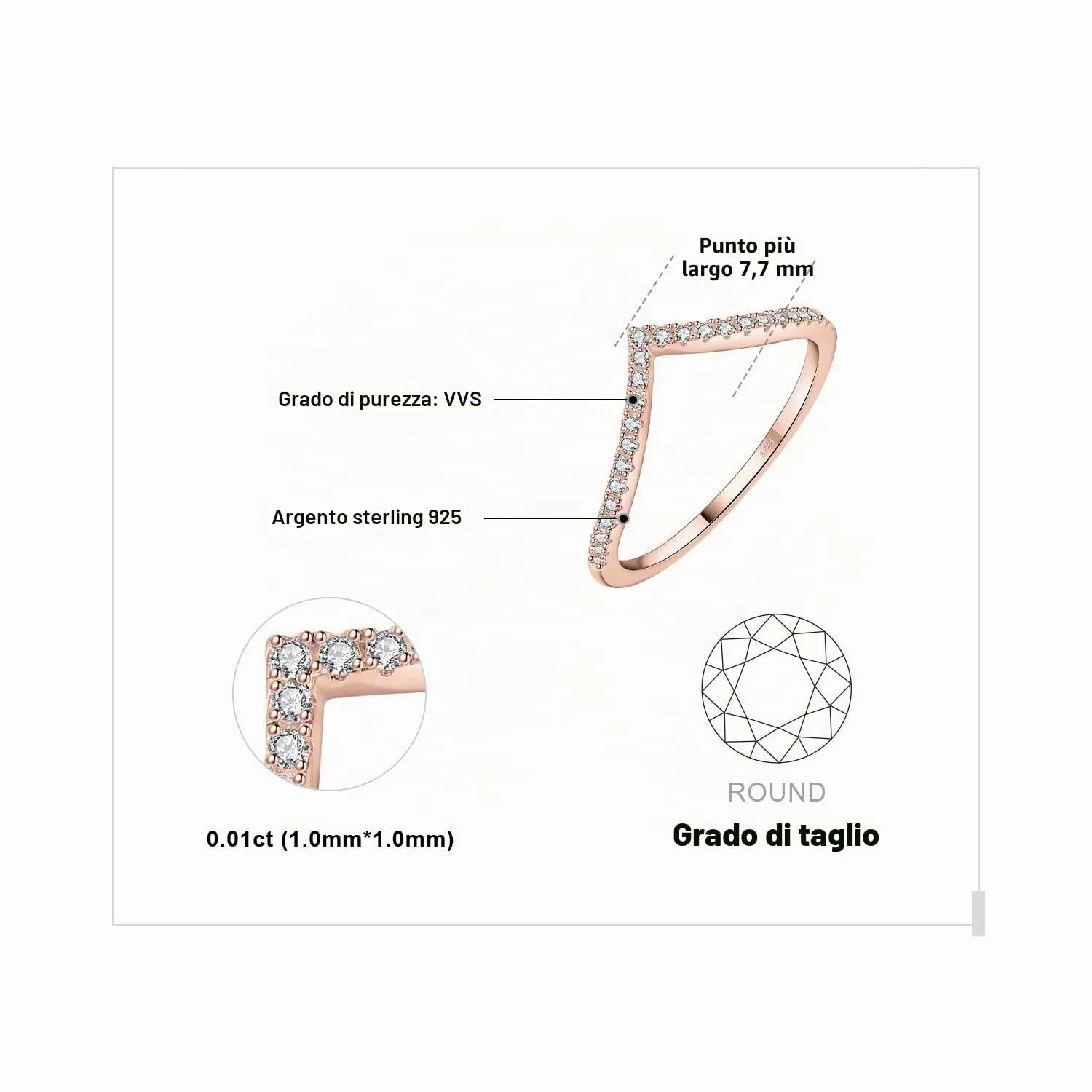 JewelryPalace Half Eternity V Anello Argento 925 zirconia