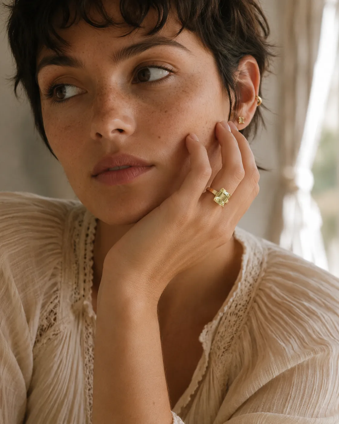 Victoria Jane Honeylight anello oro 14ct citrino smeraldo