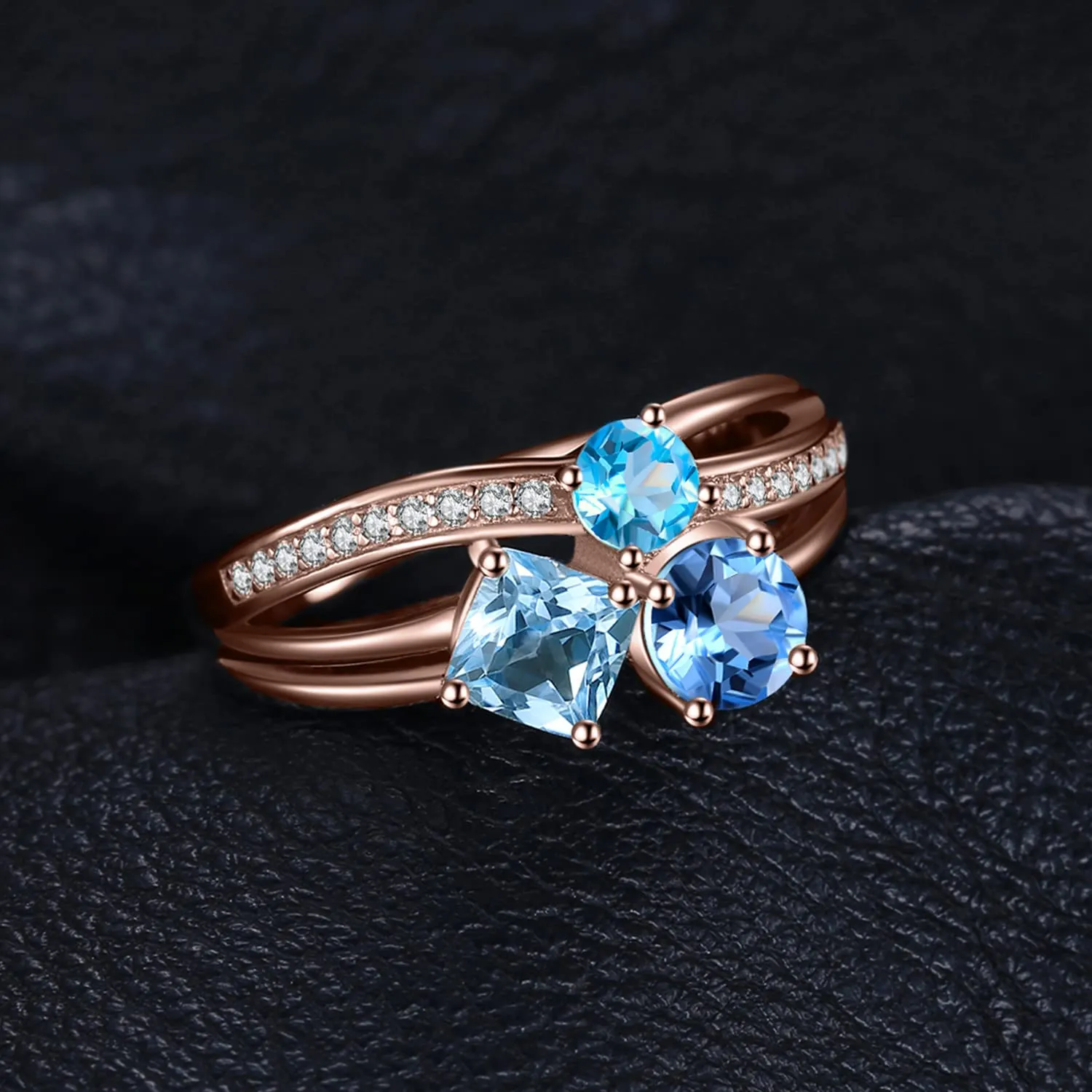JewelryPalace Tre Pietre anello argento 925 topazio blu