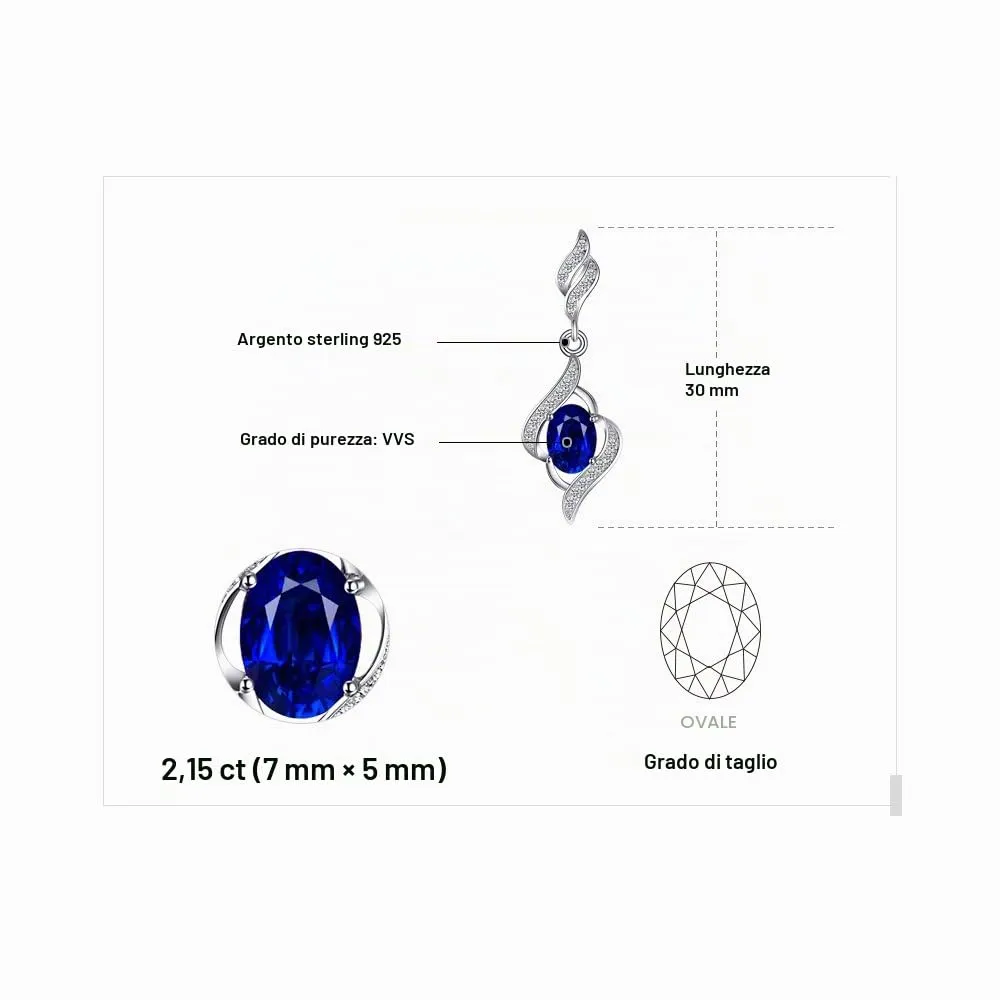 JewelryPalace 2.2ct Zaffiro Orecchini Pendenti Argento Pietra Blu