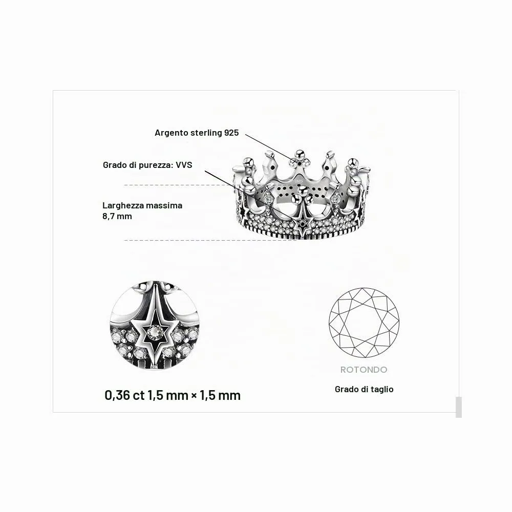 JewelryPalace Corona Stella Gotica anello argento 14.5