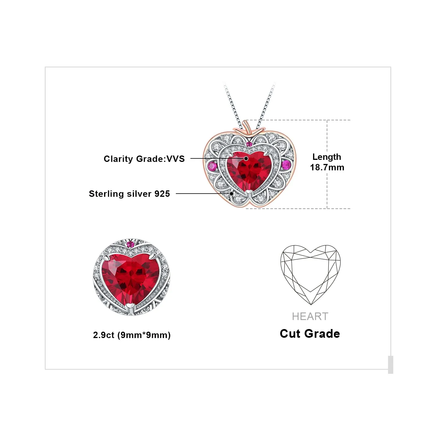 JewelryPalace Mela 1ct Collana Oro Rosa Rubino Cuore 45cm