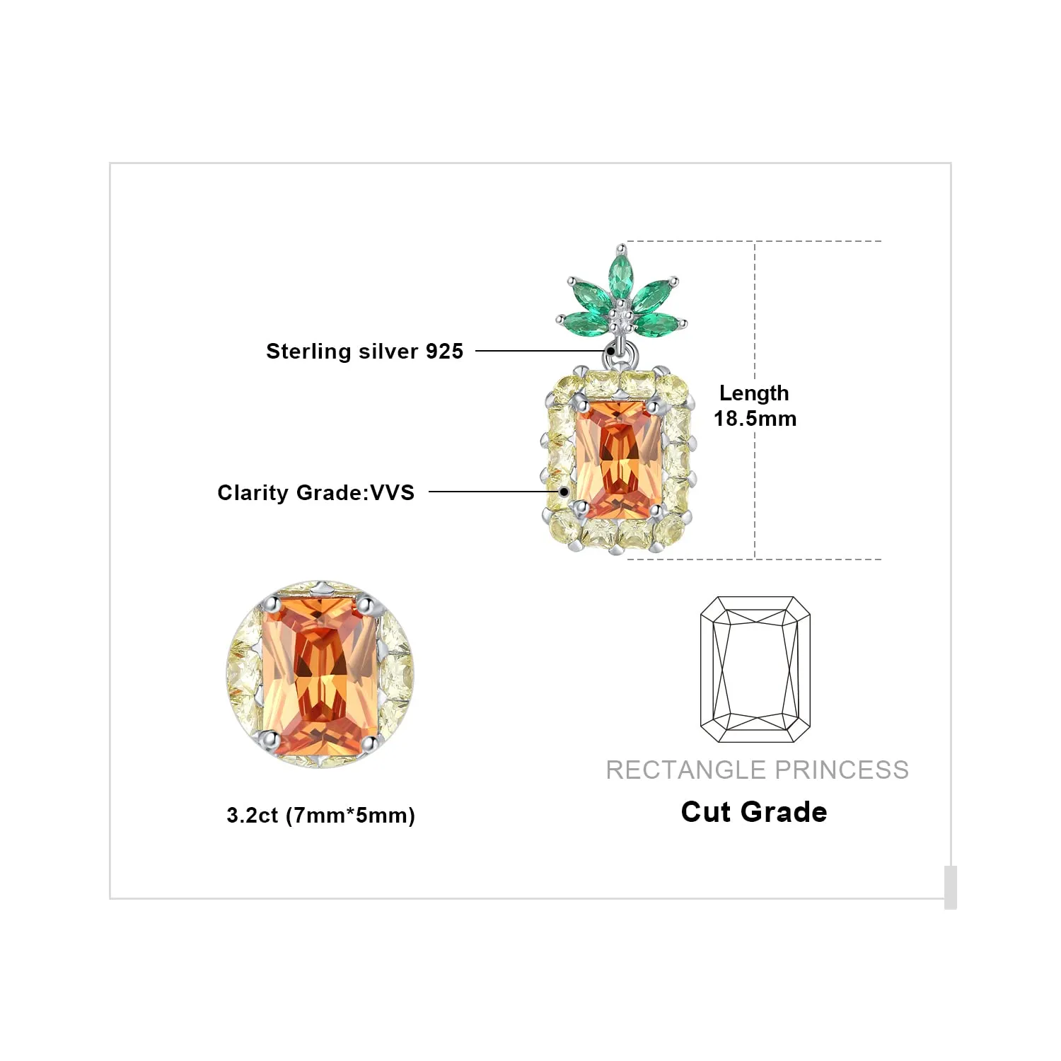 JewelryPalace Ananas Orecchini Argento Zirconia Gialla 5.9ct