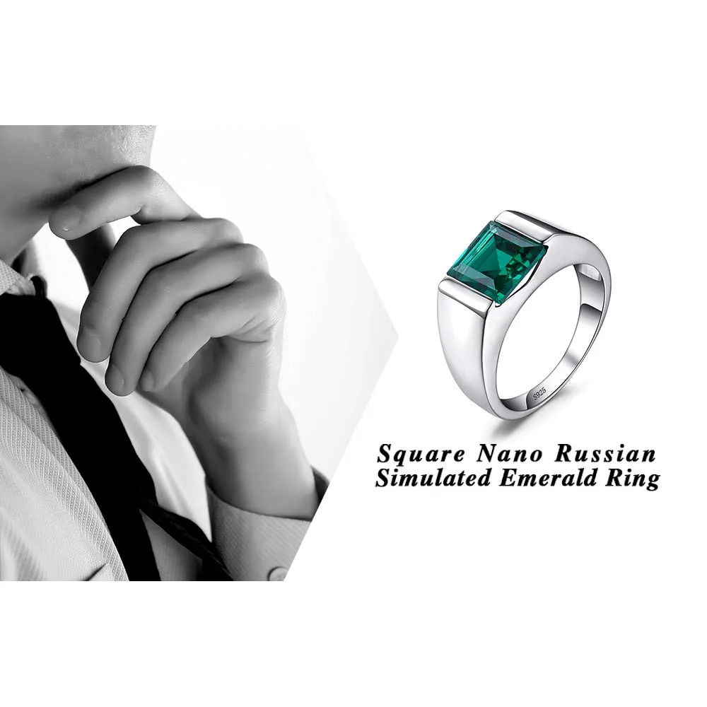 JewelryPalace Anello Uomo Argento 3.3ct Smeraldo Verde Quadrato