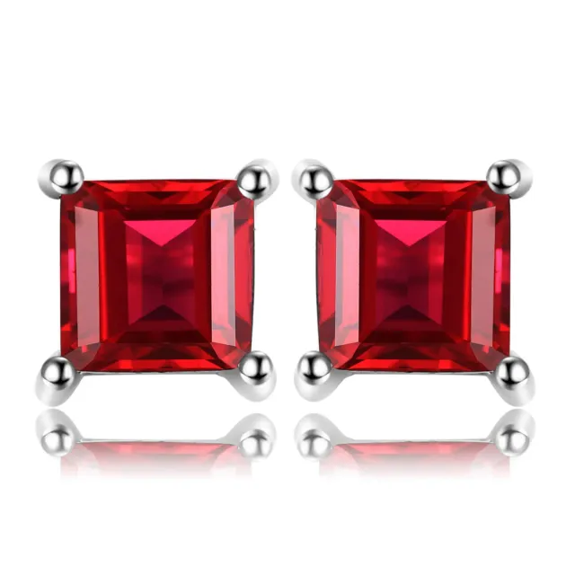 JewelryPalace Orecchini Argento 925 Granato Quadrato Rossi