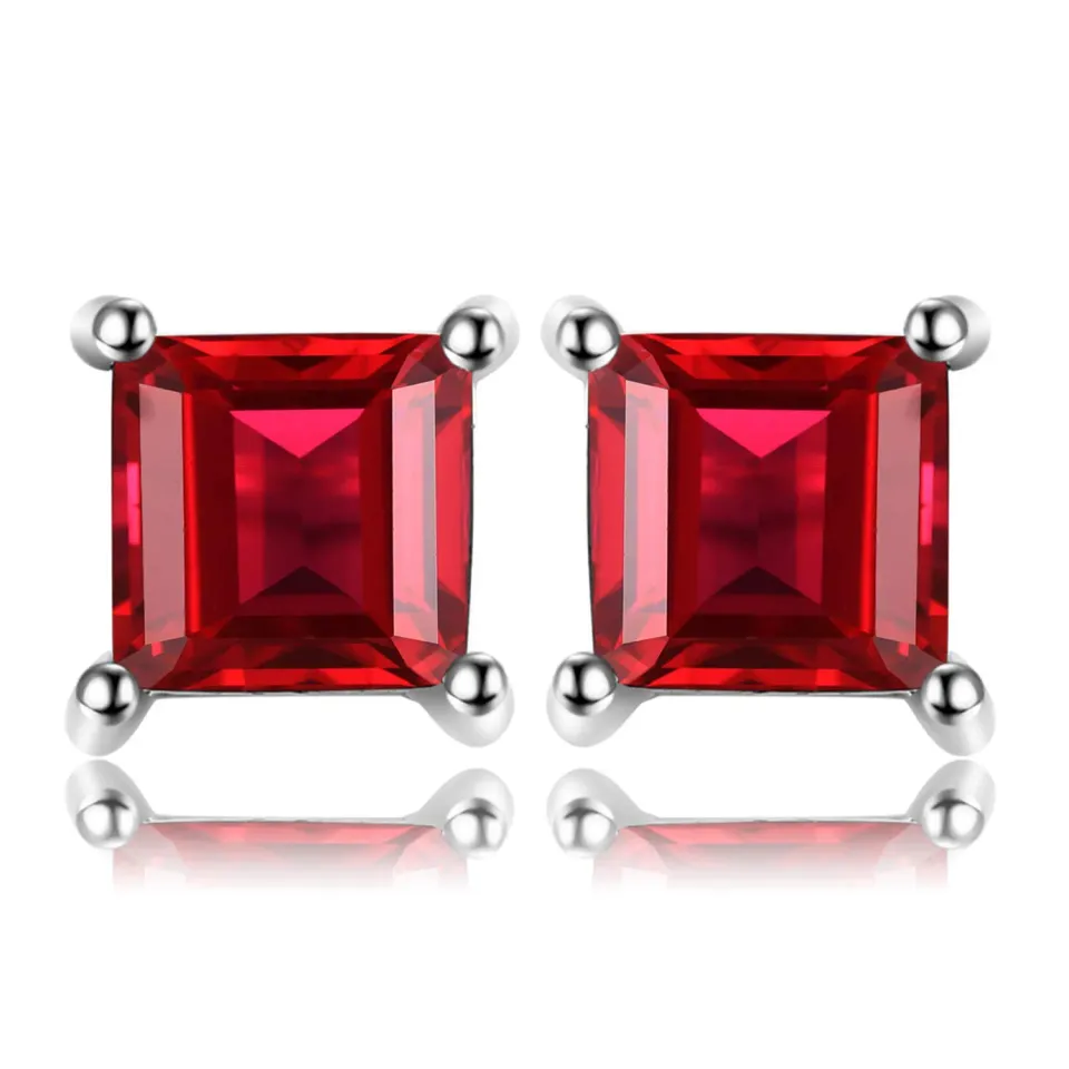 JewelryPalace Orecchini Argento 925 Granato Quadrato Rossi