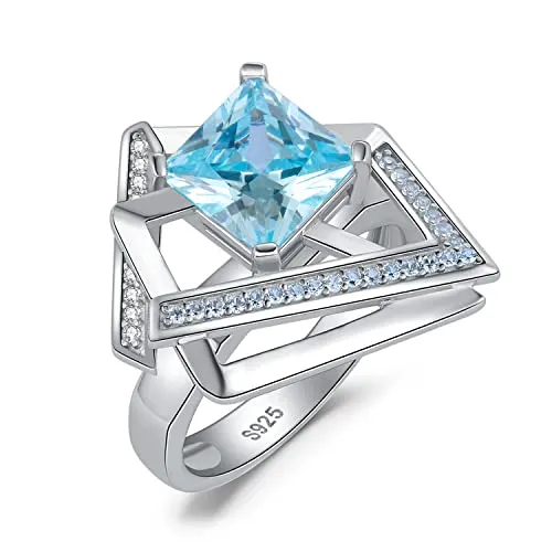JewelryPalace Art Deco anello geometrico zirconia azzurra 4.3ct argento