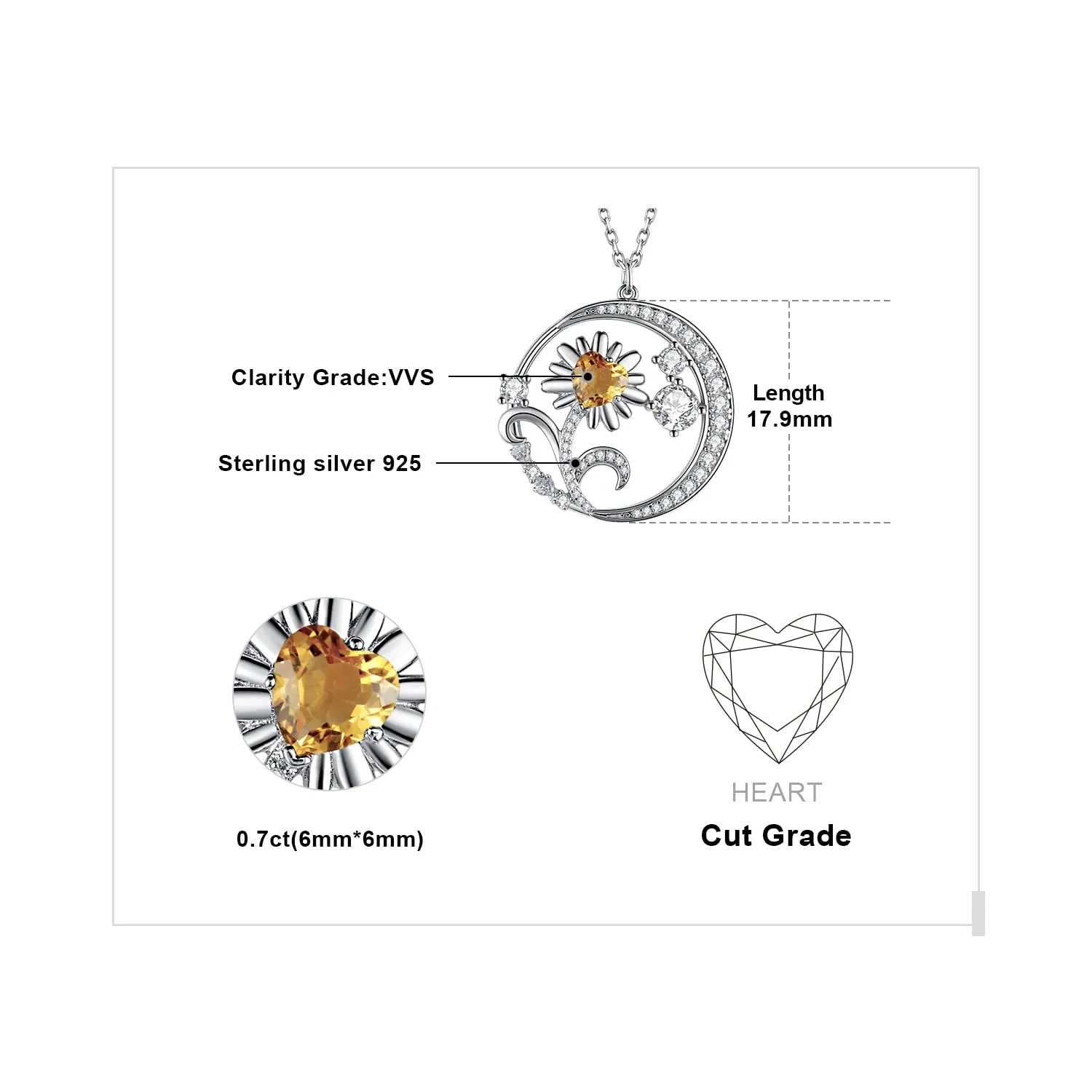 JewelryPalace Cuore Citrino Collana Argento 925 45 cm