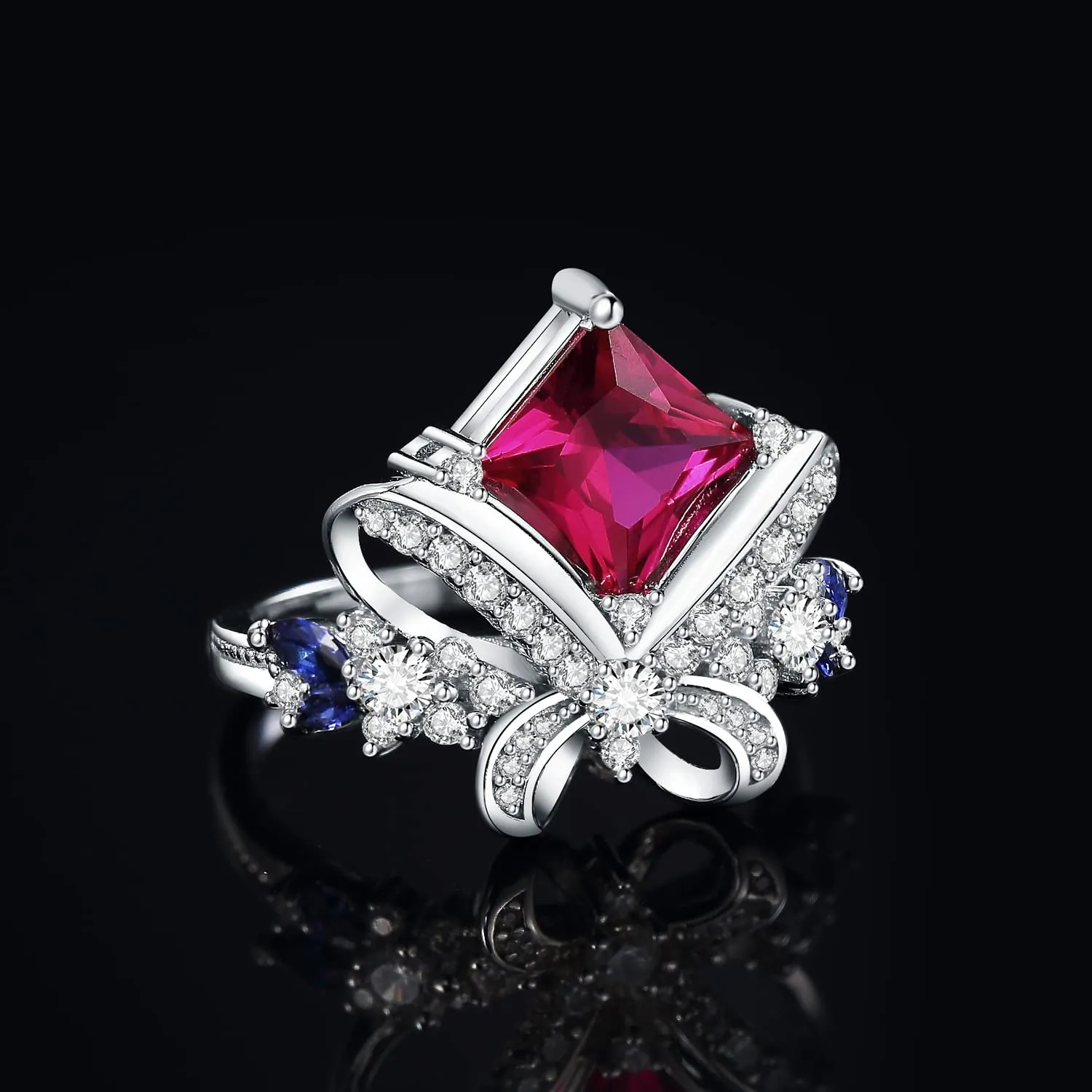 JewelryPalace Farfalla Anello Argento Zaffiro Rosa-Blu 3.1ct