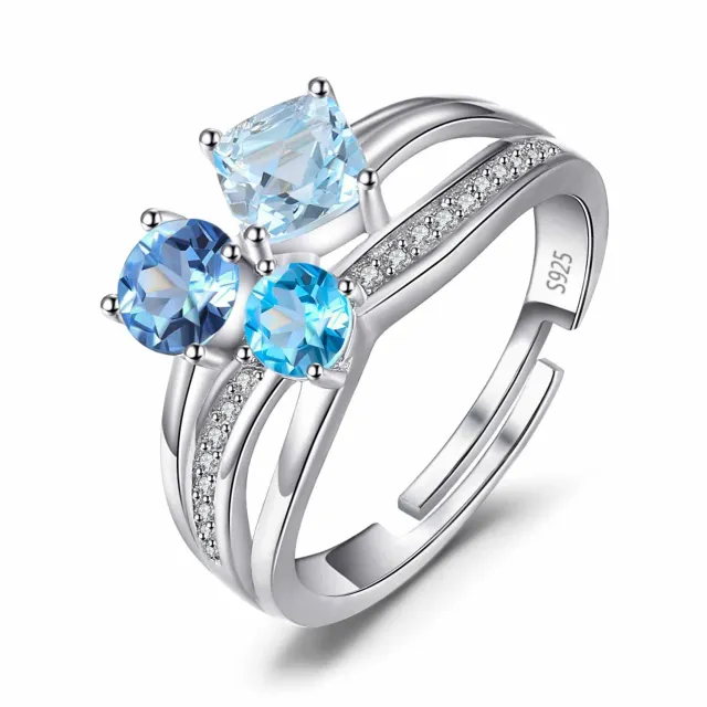 JewelryPalace Tre Pietre anello topazio blu cuscino regolabile