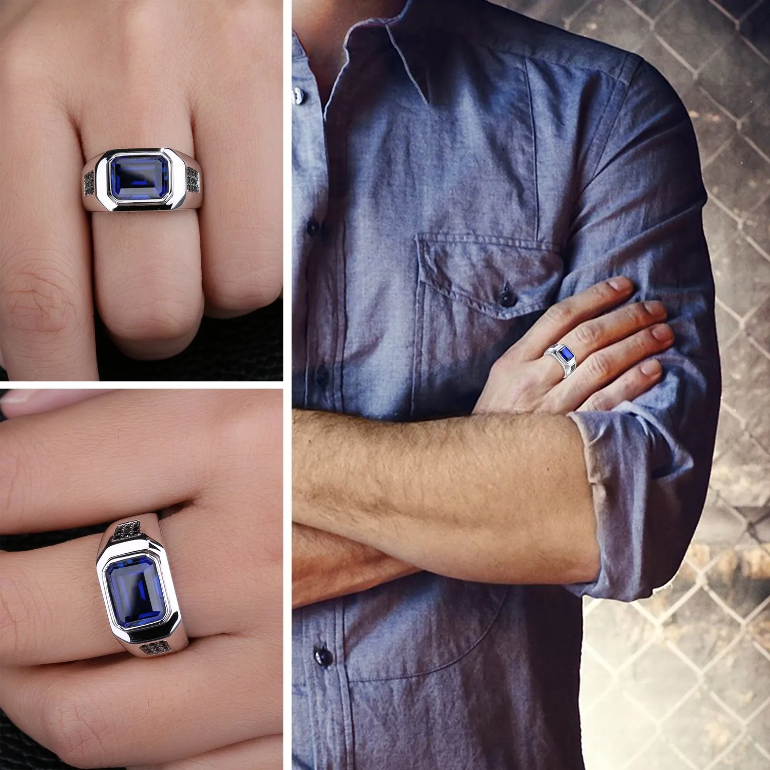 JewelryPalace Zaffiro Blu Anello Uomo Argento 925 misura 17