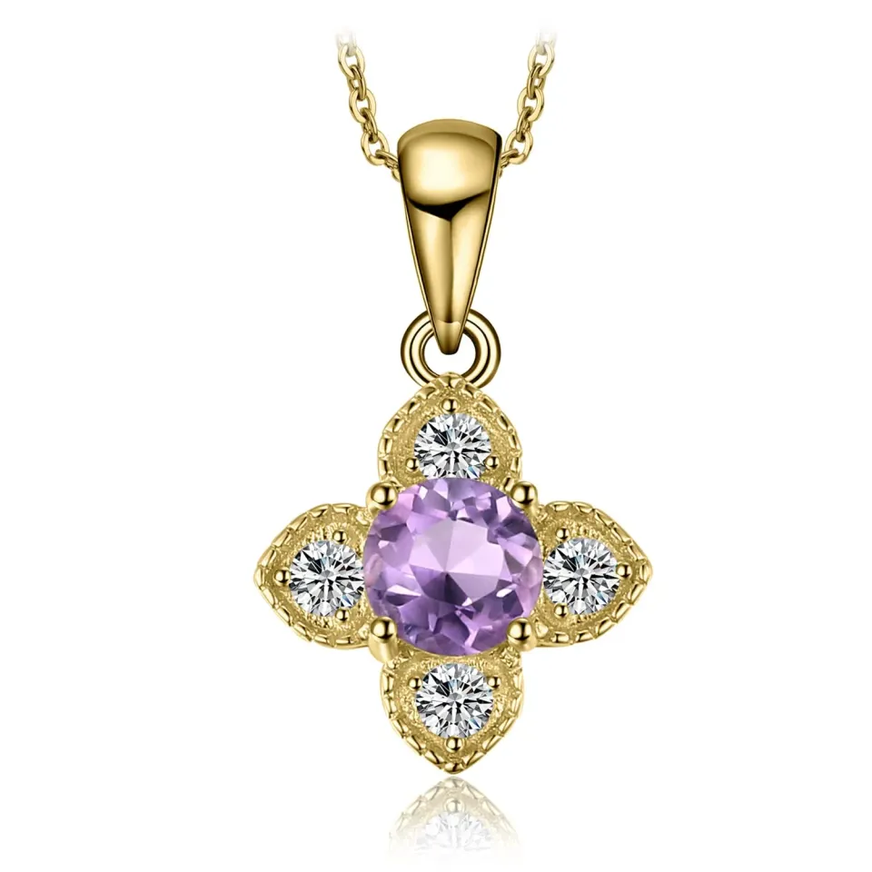 JewelryPalace collana fiore ametista viola argento oro giallo 45cm