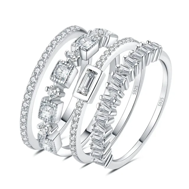 JewelryPalace 1.06ct Zirconia Set 4 Anelli Argento