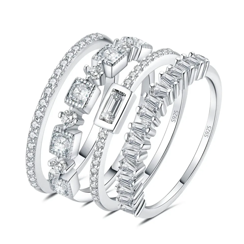 JewelryPalace 1.06ct Zirconia Set 4 Anelli Argento