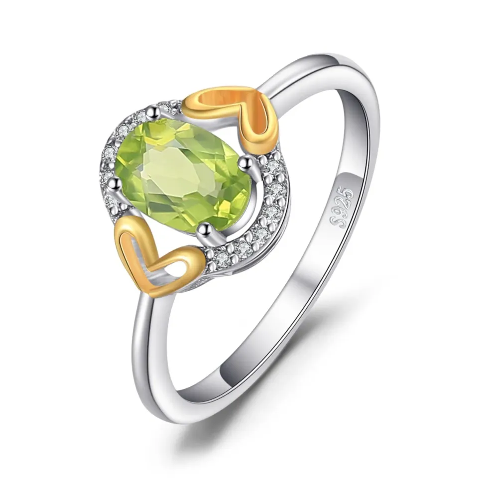 JewelryPalace Solitario anello peridoto verde ovale dorato