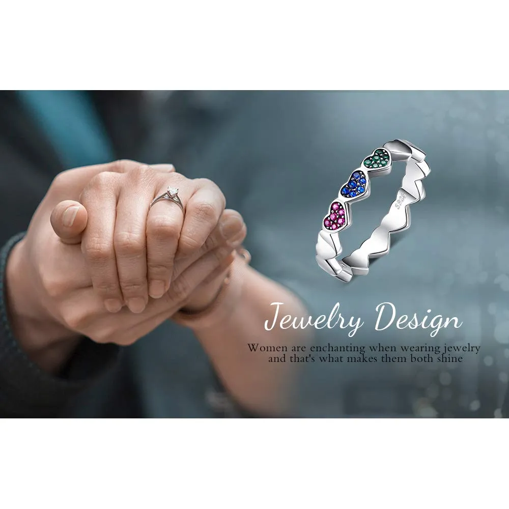 JewelryPalace Anello Cuori Impilabile Argento 925 Multicolore