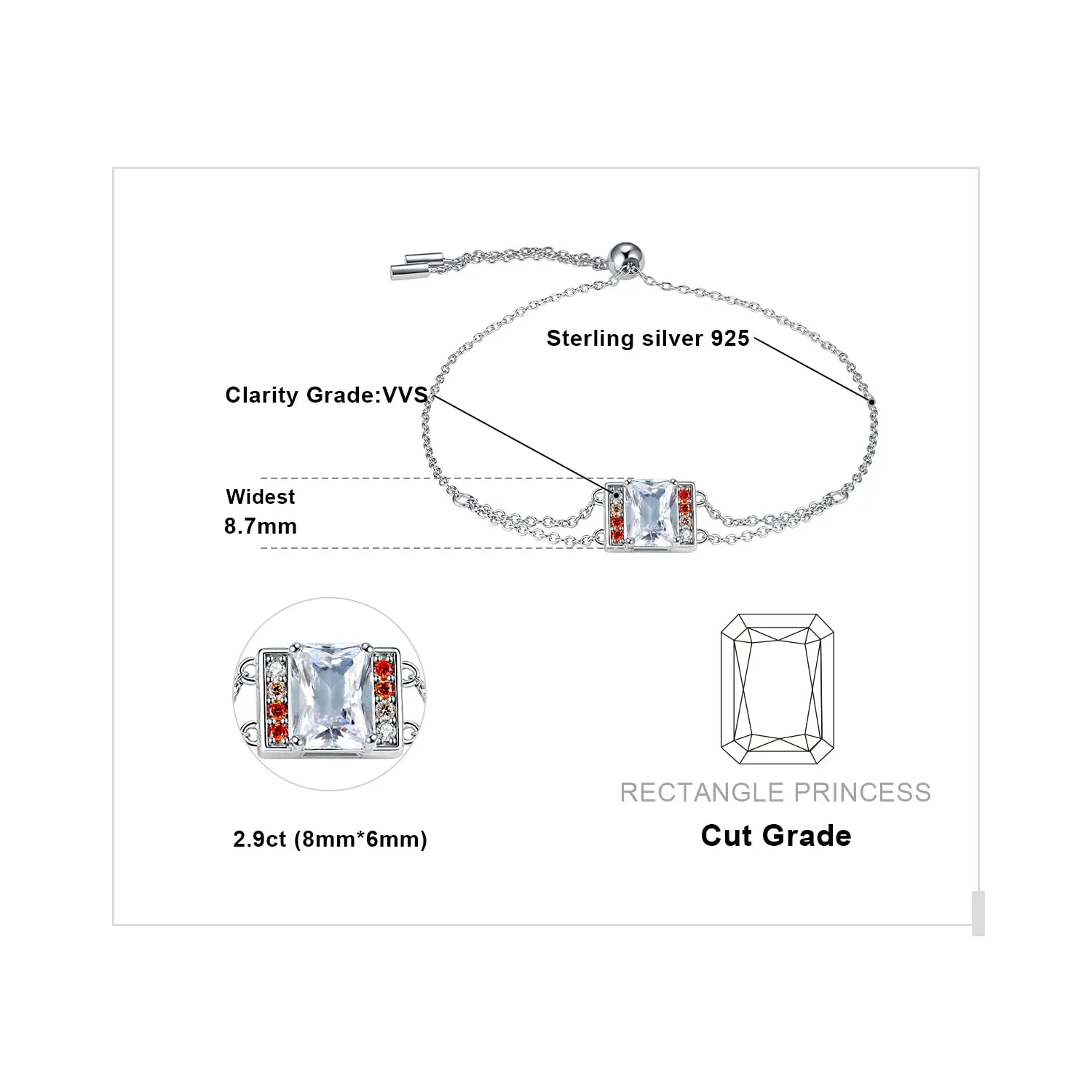 JewelryPalace Giocco 3.1ct Bracciale Argento Arancione
