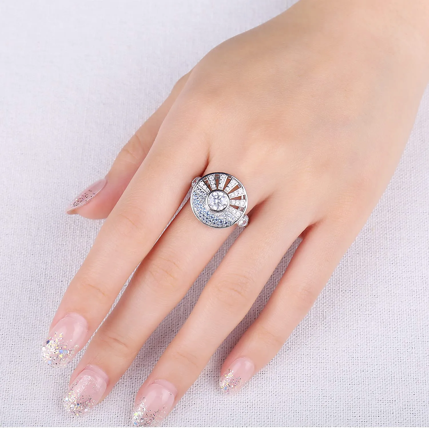 JewelryPalace Sole Anello Argento 925 Zirconia Azzurra 0.6ct