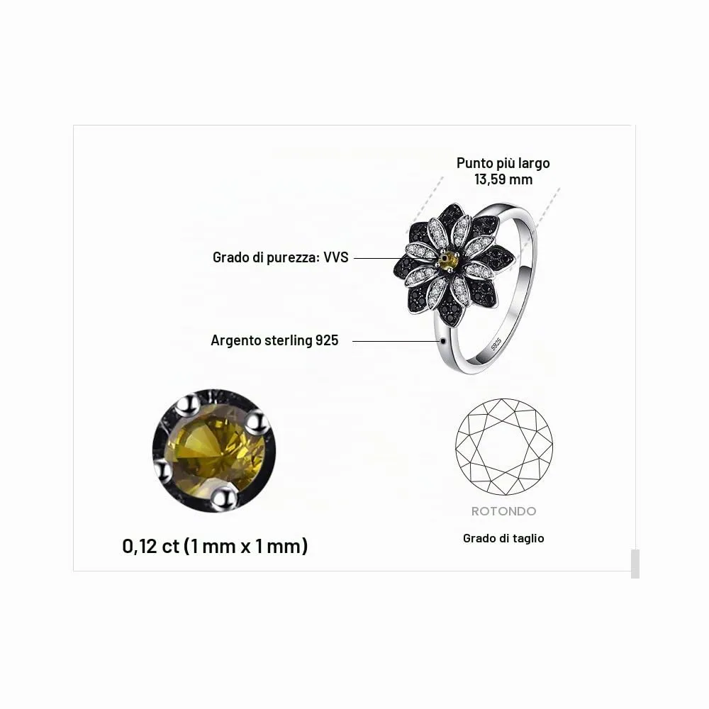 JewelryPalace Fiore Anello Cocktail Argento 14.5 Quarzo Fumé