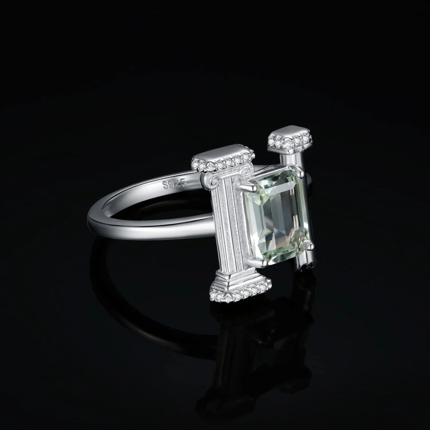 JewelryPalace Architettura anello ametista verde argento taglio smeraldo