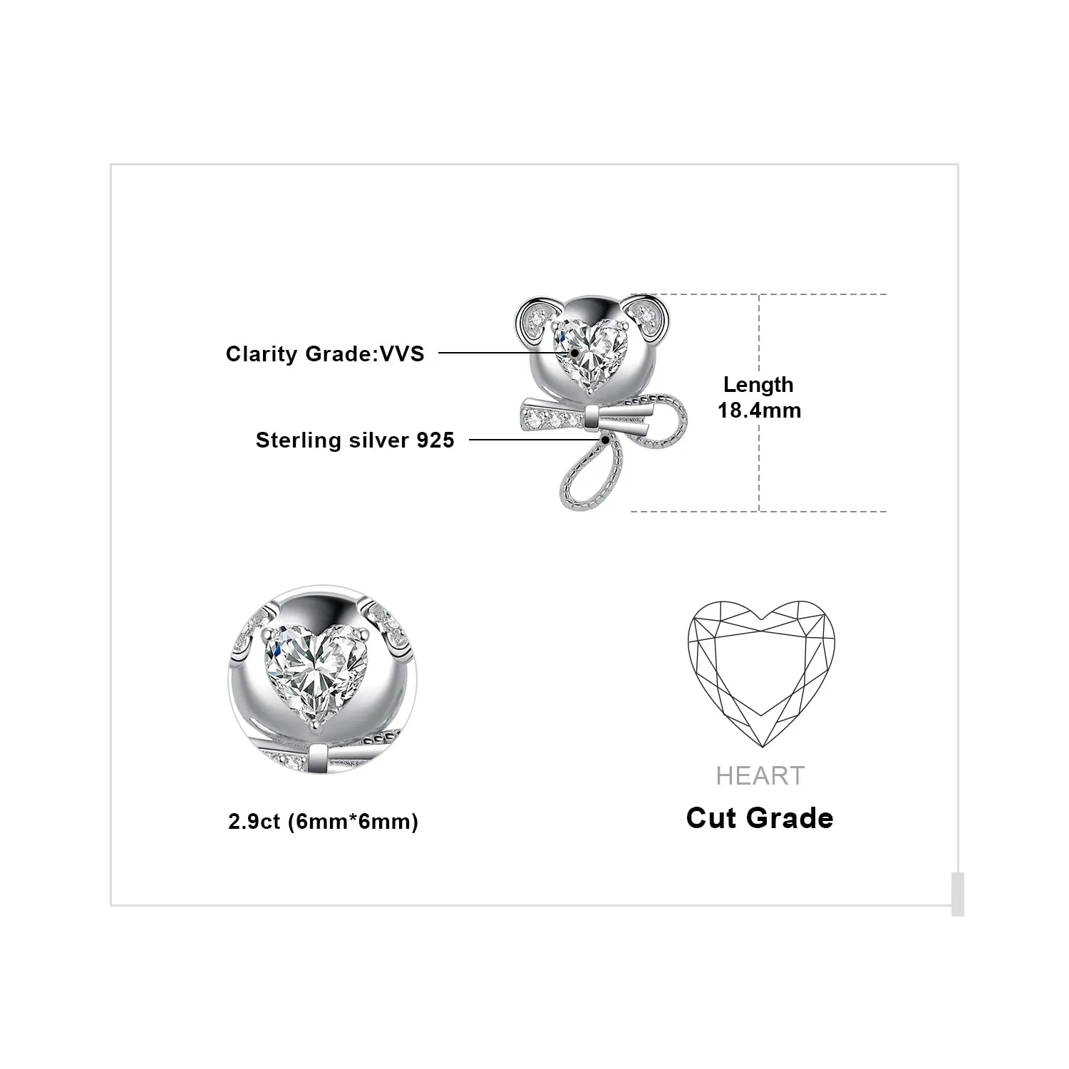 JewelryPalace Orsetto Cuore orecchini argento 925 zirconia 3.1ct