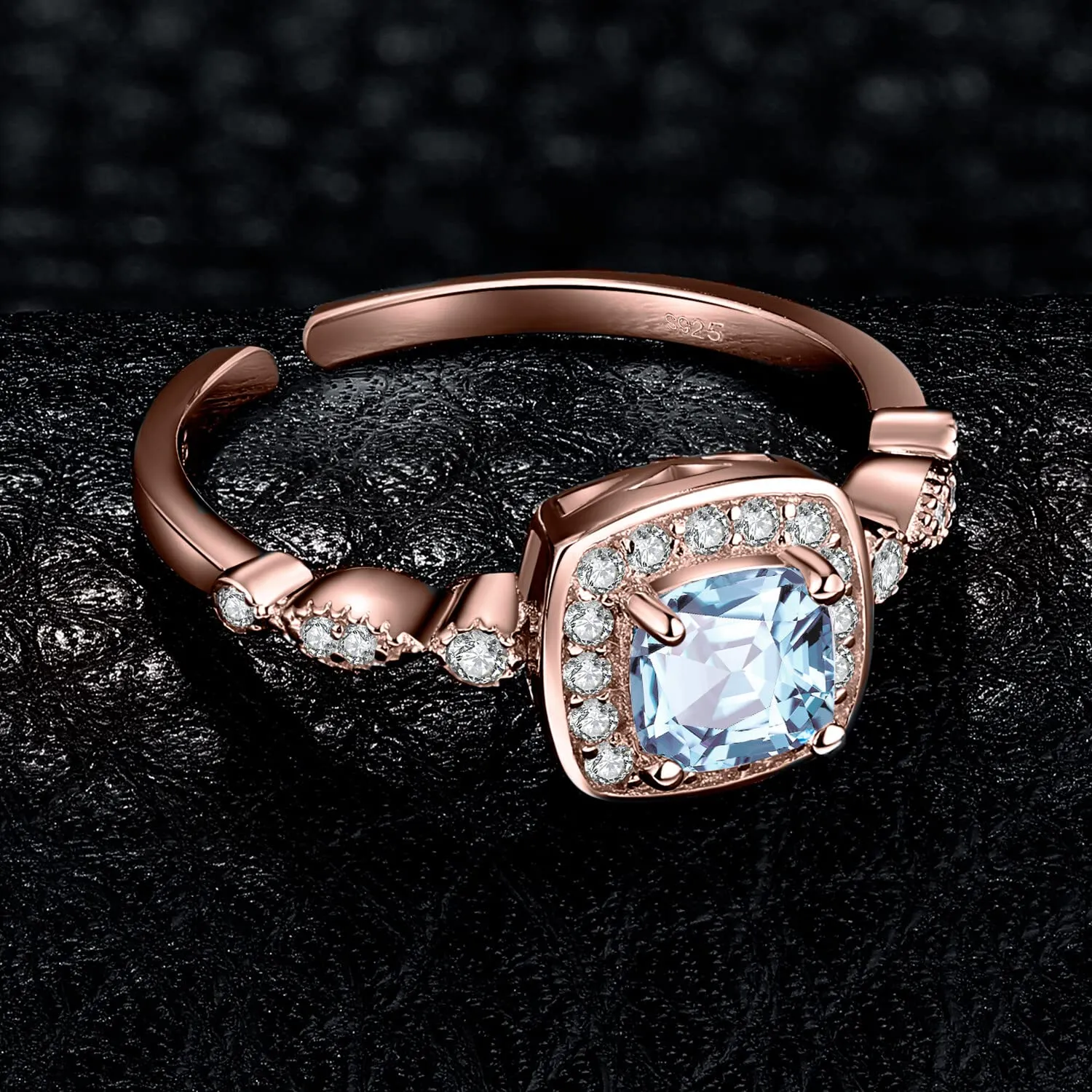 JewelryPalace Halo anello argento rodio topazio azzurro