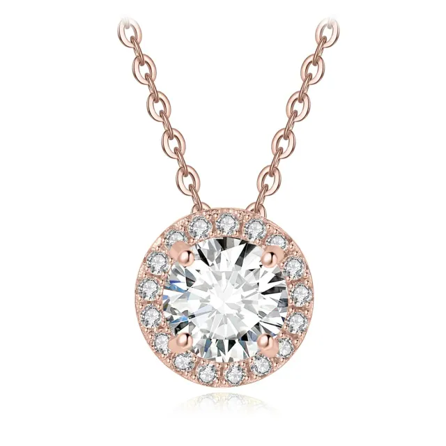 JewelryPalace Halo 1ct collana oro rosa zirconia 45cm