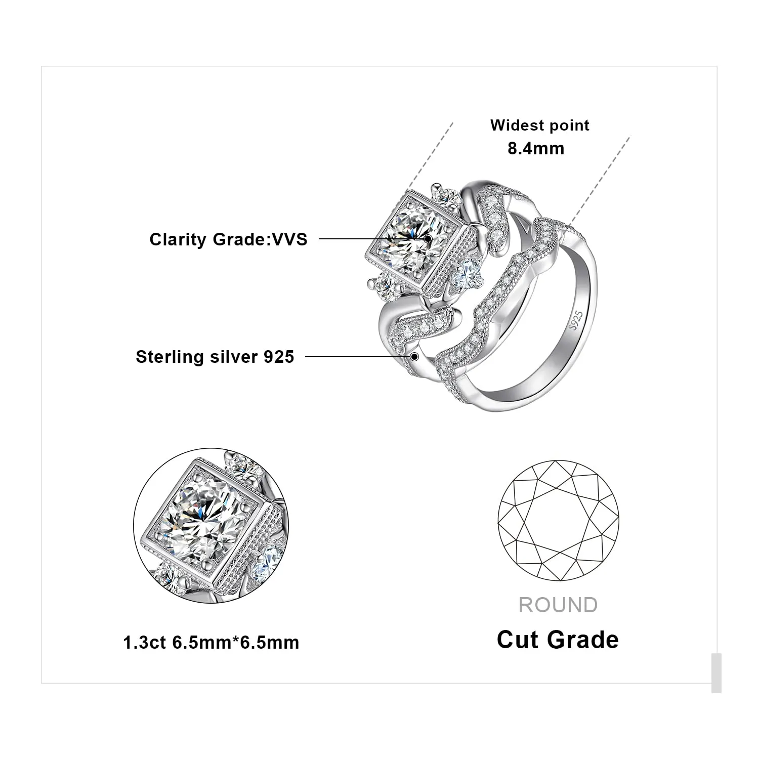 JewelryPalace Farfalla anello cuore argento 925 tre pietre zirconia