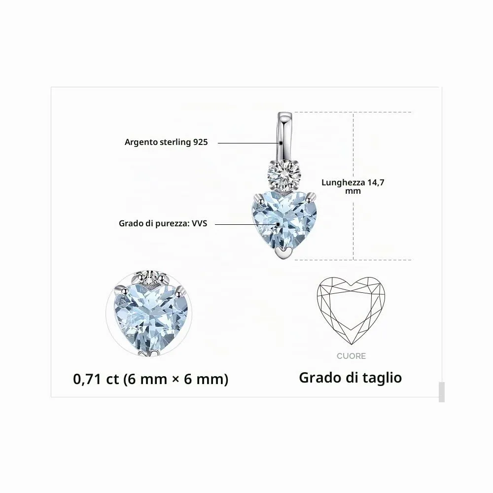 JewelryPalace 0.8ct collana cuore acquamarina argento 925 tre ori