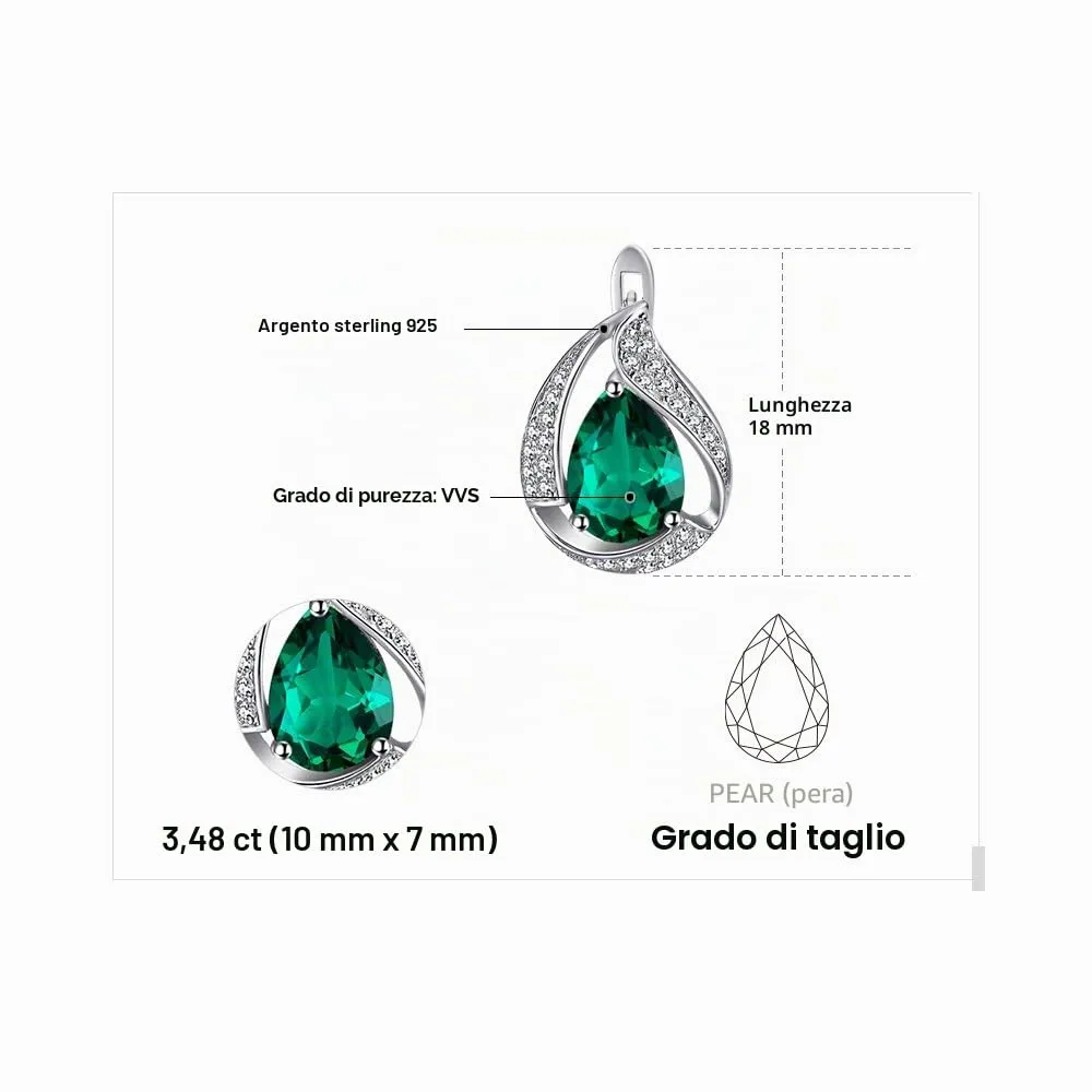 JewelryPalace 3.7ct Pera hoop orecchini argento smeraldo