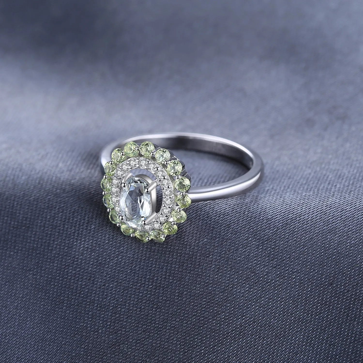 JewelryPalace Halo Anello Ovale Peridoto Verde Argento