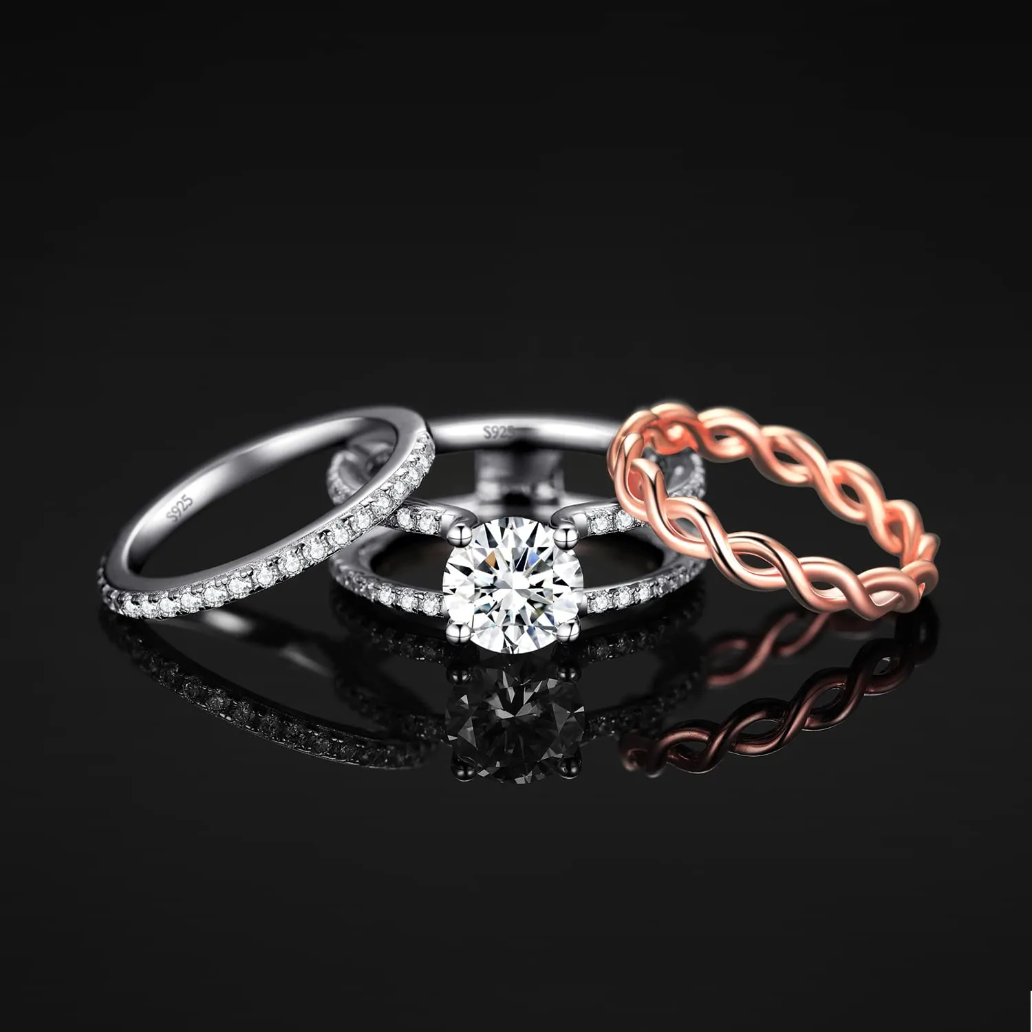 JewelryPalace Infinito Anello Argento 925 Moissanite Oro Rosa