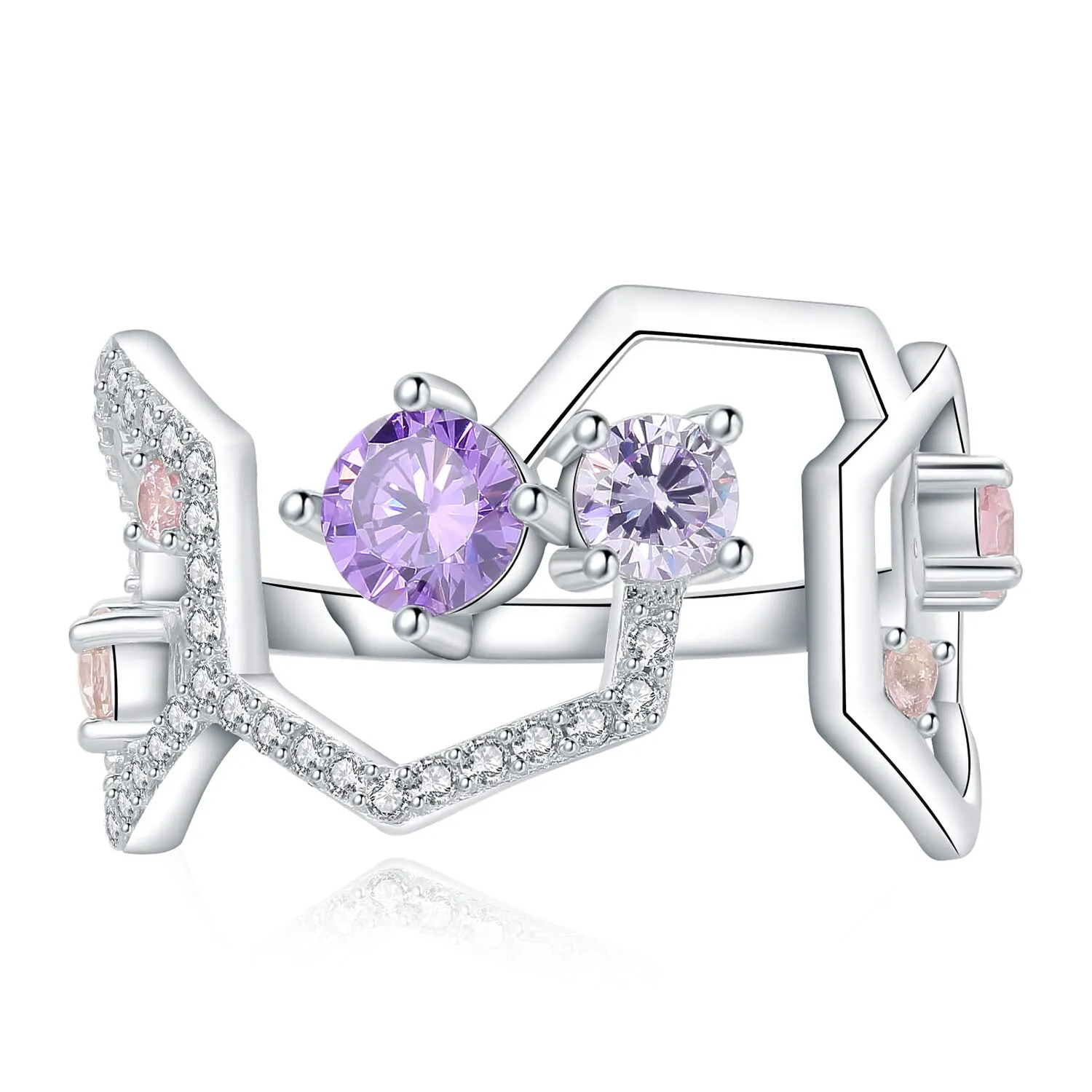 JewelryPalace Molecola Anello Argento 925 Zirconia Viola Rosa 1.3ct