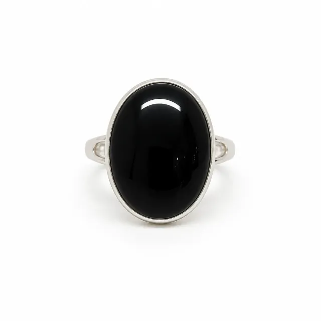 Victoria Jane Black Onyx anello argento cabochon ovale