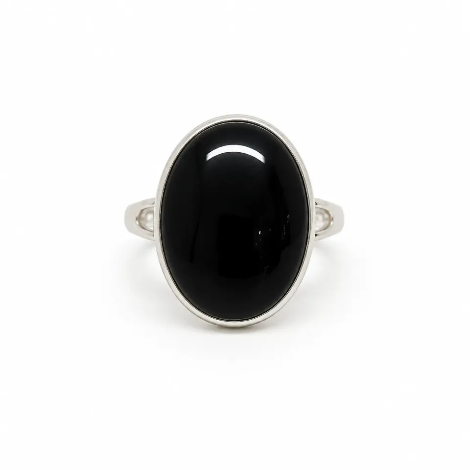 Victoria Jane Black Onyx anello argento cabochon ovale