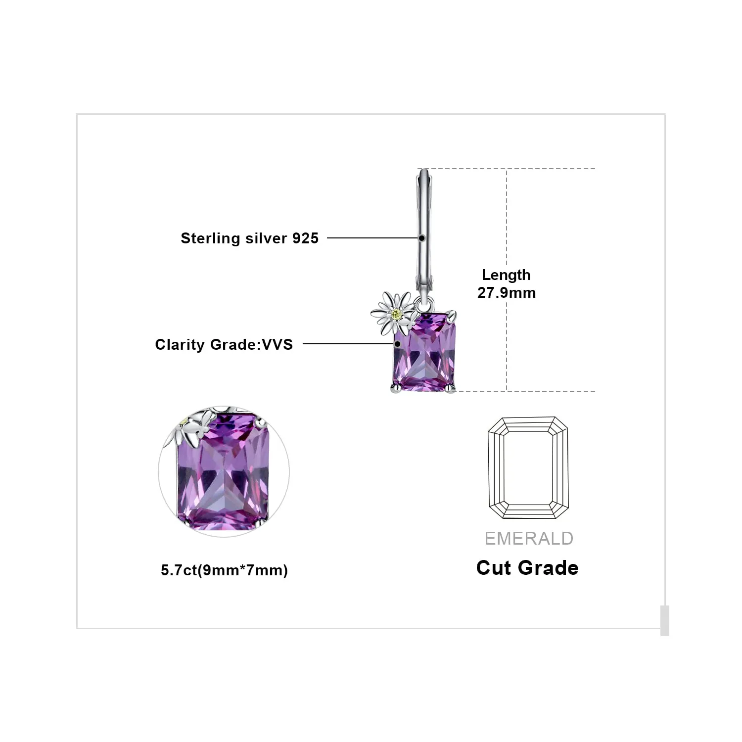 JewelryPalace Margherita orecchini pendenti alessandrite viola