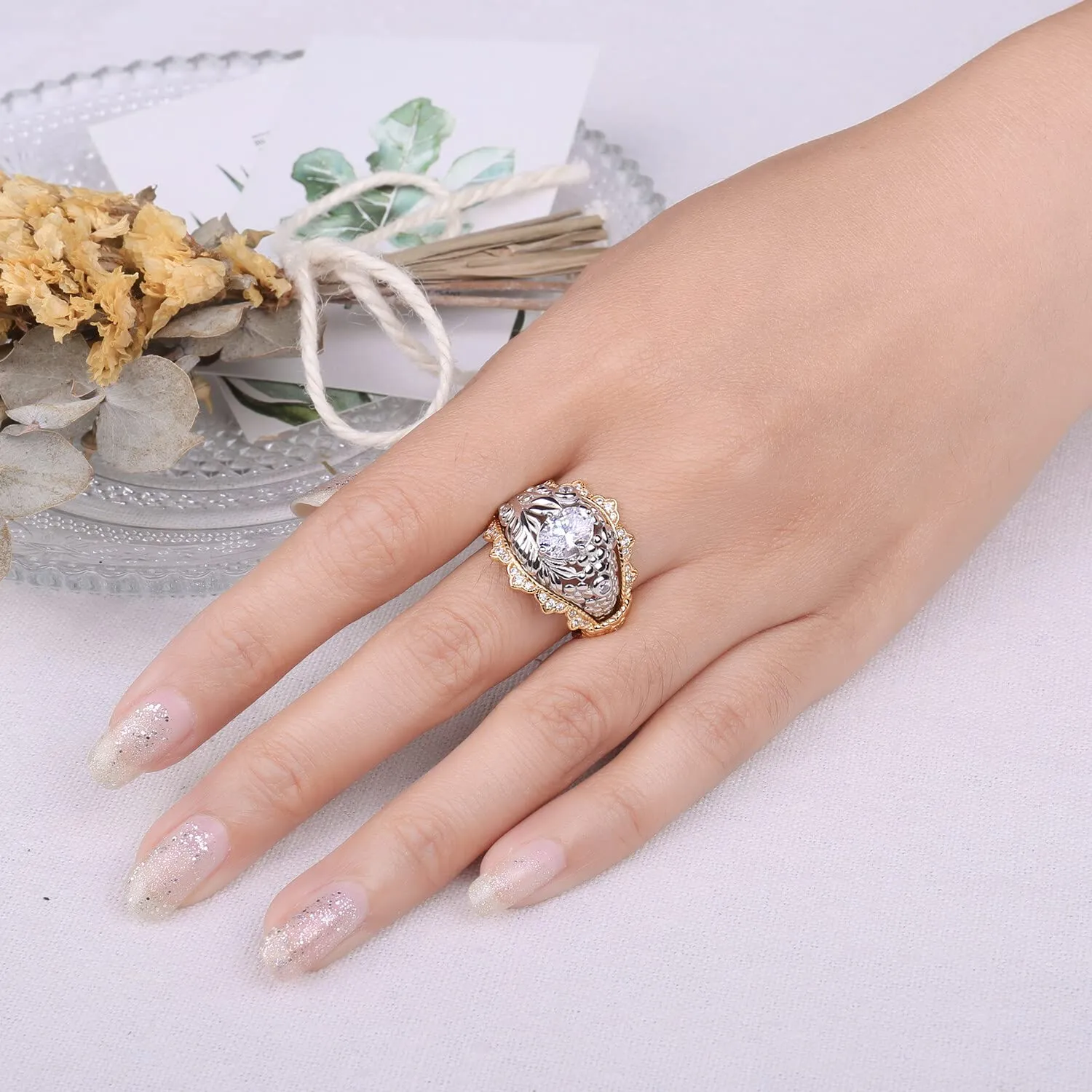 JewelryPalace Anello Donna Argento 1.55ct Foglia Ovale Bicolore
